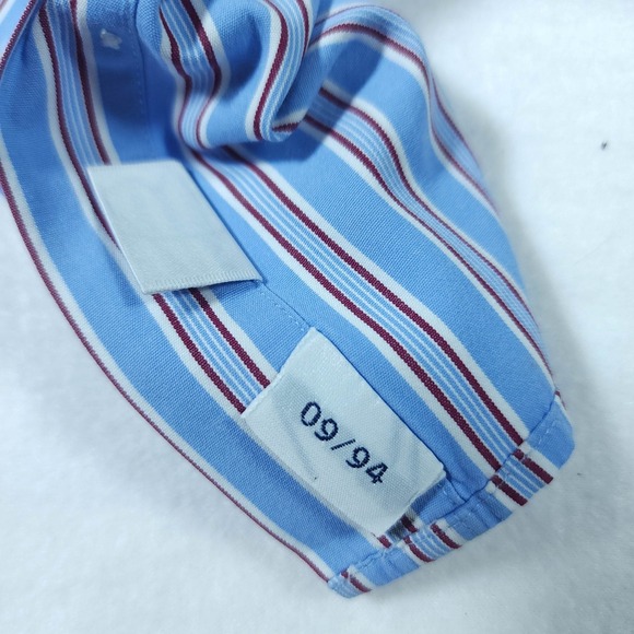 Faconnable Men's Blue Stripe Button Down Dress Shirt White Collar Size S 16 1/2L - Picture 7 of 13